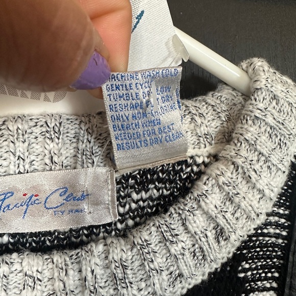 Vintage 1980s Leather Trim Chunky Knit Black and gray Crewneck Sweater size M - Picture 4 of 11